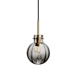 HADELAND GLASSVERK Krystallkule Taklampe Optikk Røkgrå