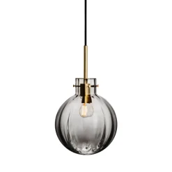 HADELAND GLASSVERK Krystallkule Taklampe Optikk Røkgrå