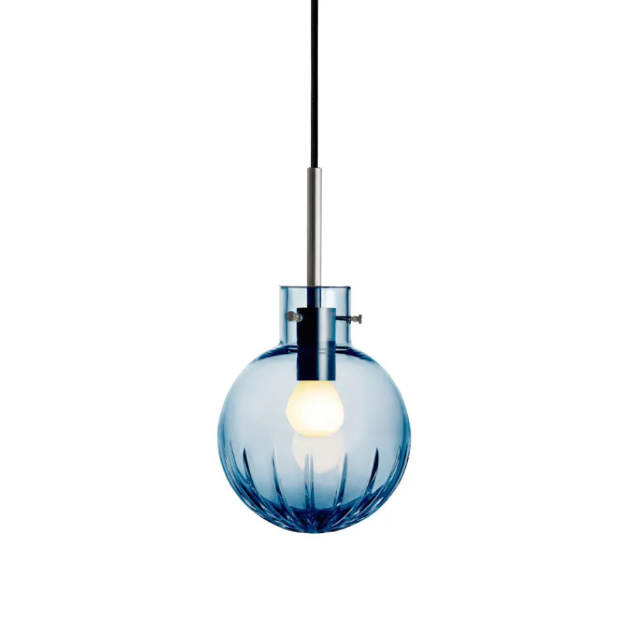 HADELAND GLASSVERK Krystallkule Taklampe Stor Stjerne Stålblå