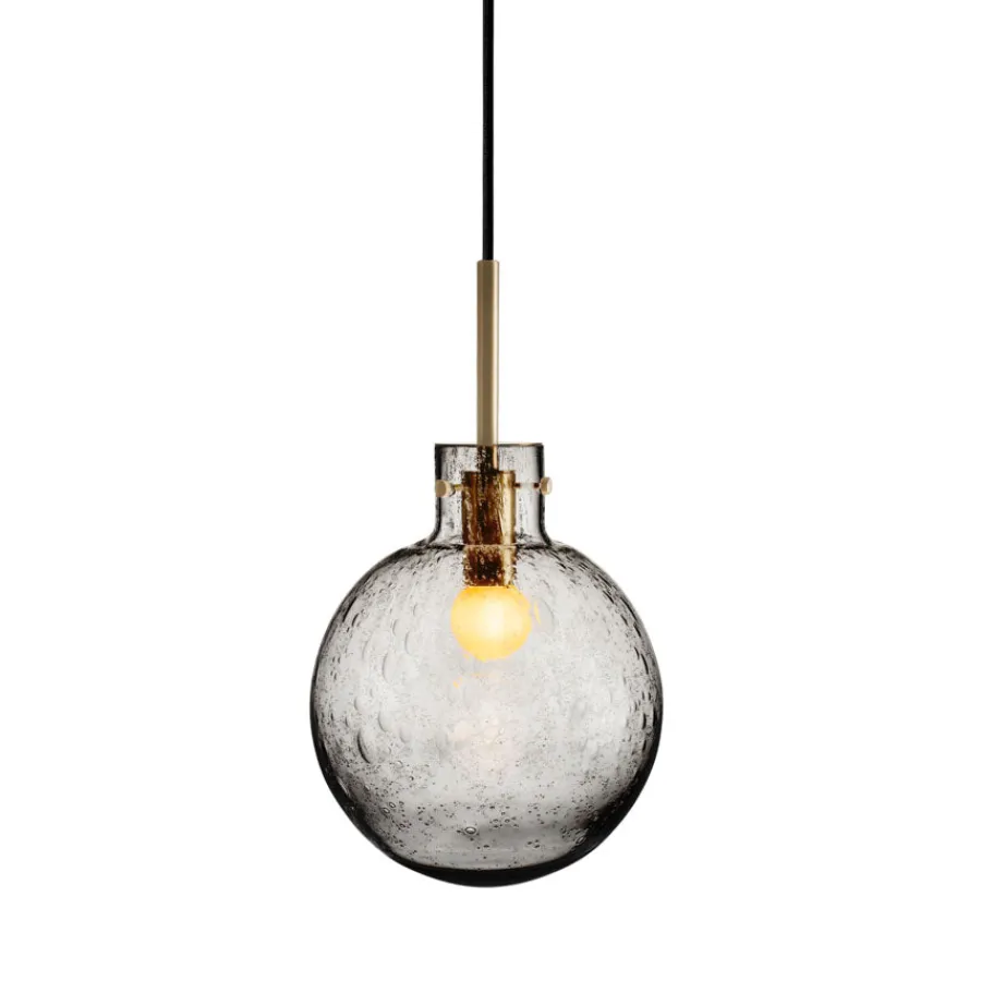HADELAND GLASSVERK Krystallkule Taklampe Soda Røkgrå
