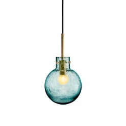 HADELAND GLASSVERK Krystallkule Taklampe Soda Blågrønn