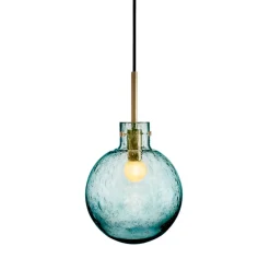HADELAND GLASSVERK Krystallkule Taklampe Soda Blågrønn