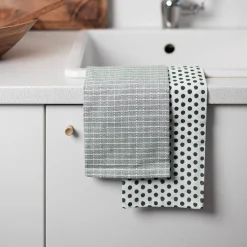 CHRISTIANIA 1739 Kjøkkenhåndkle Grønn/Mønster Bomull 50X70cm 2pk