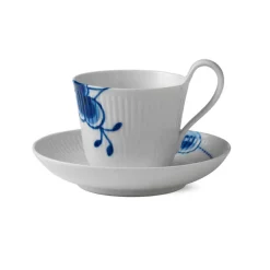 ROYAL COPENHAGEN Blå Mega Riflet Kopp 25cl m/Skål Høy